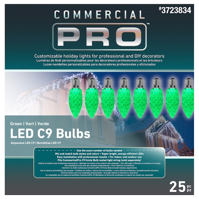 Commercial Green LED C9 Light Bulbs - 25 Pack