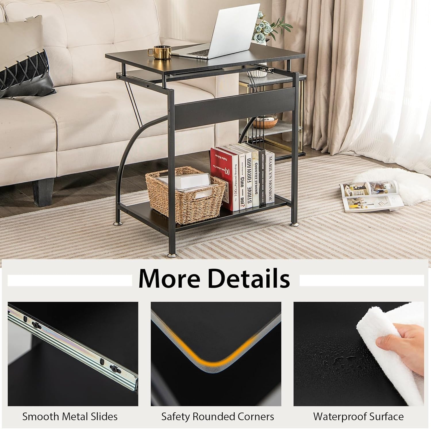 Compact Computer Desk with Keyboard Tray for Small Spaces