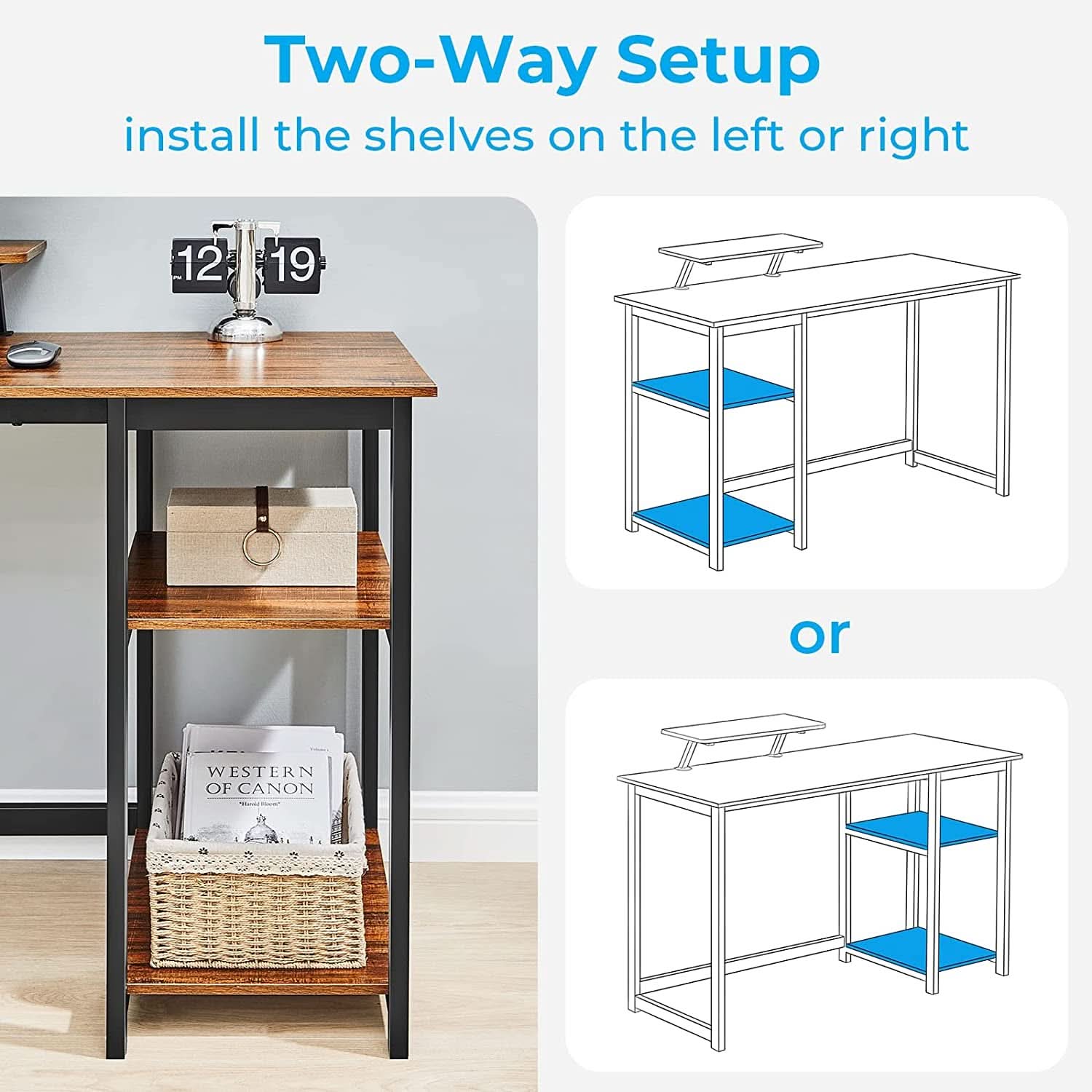 Computer Desk With Built In Monitor Stand And Storage Shelves