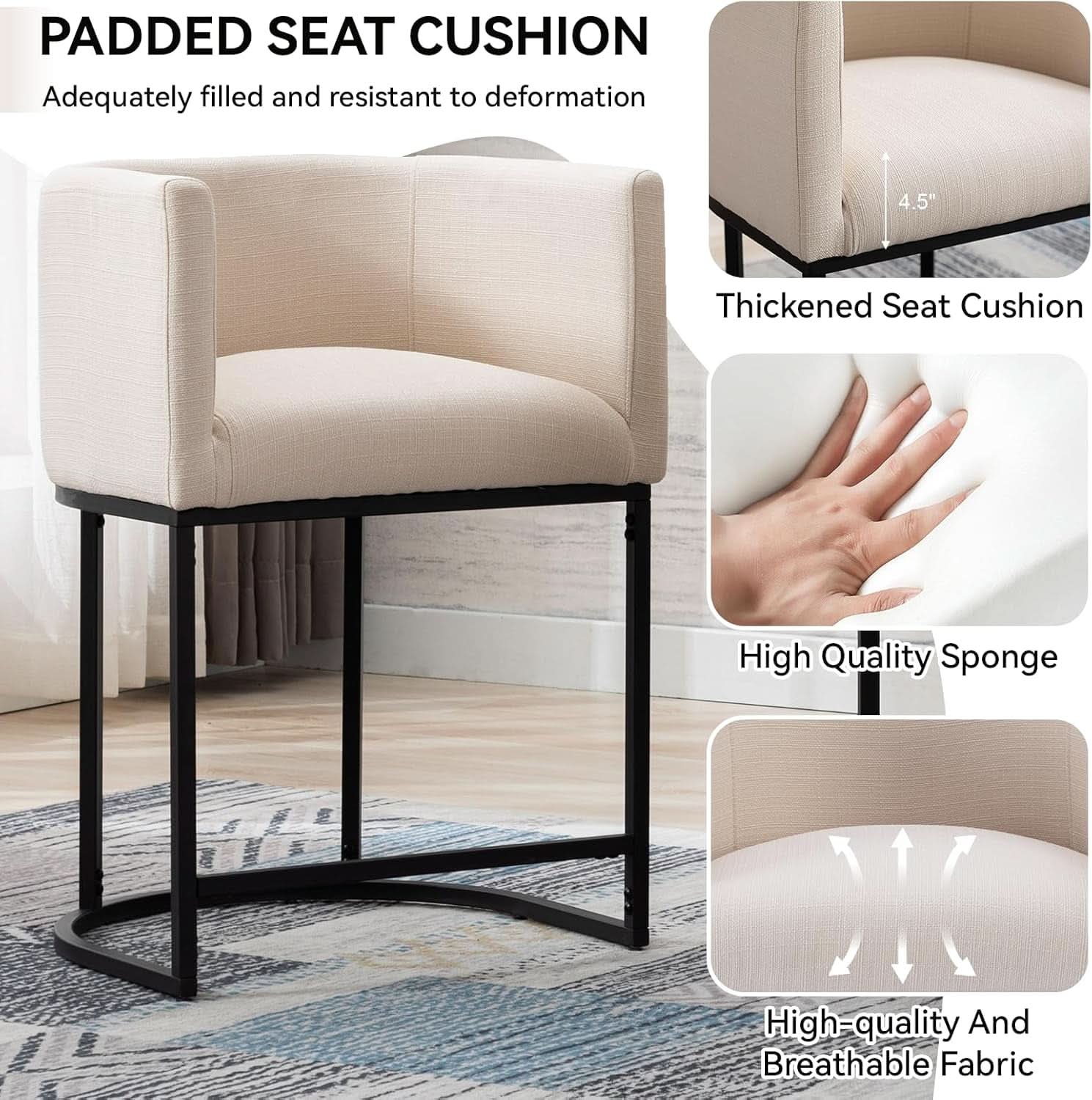 Contemporary Cream Linen Bar Stools Set Of 3 24 In
