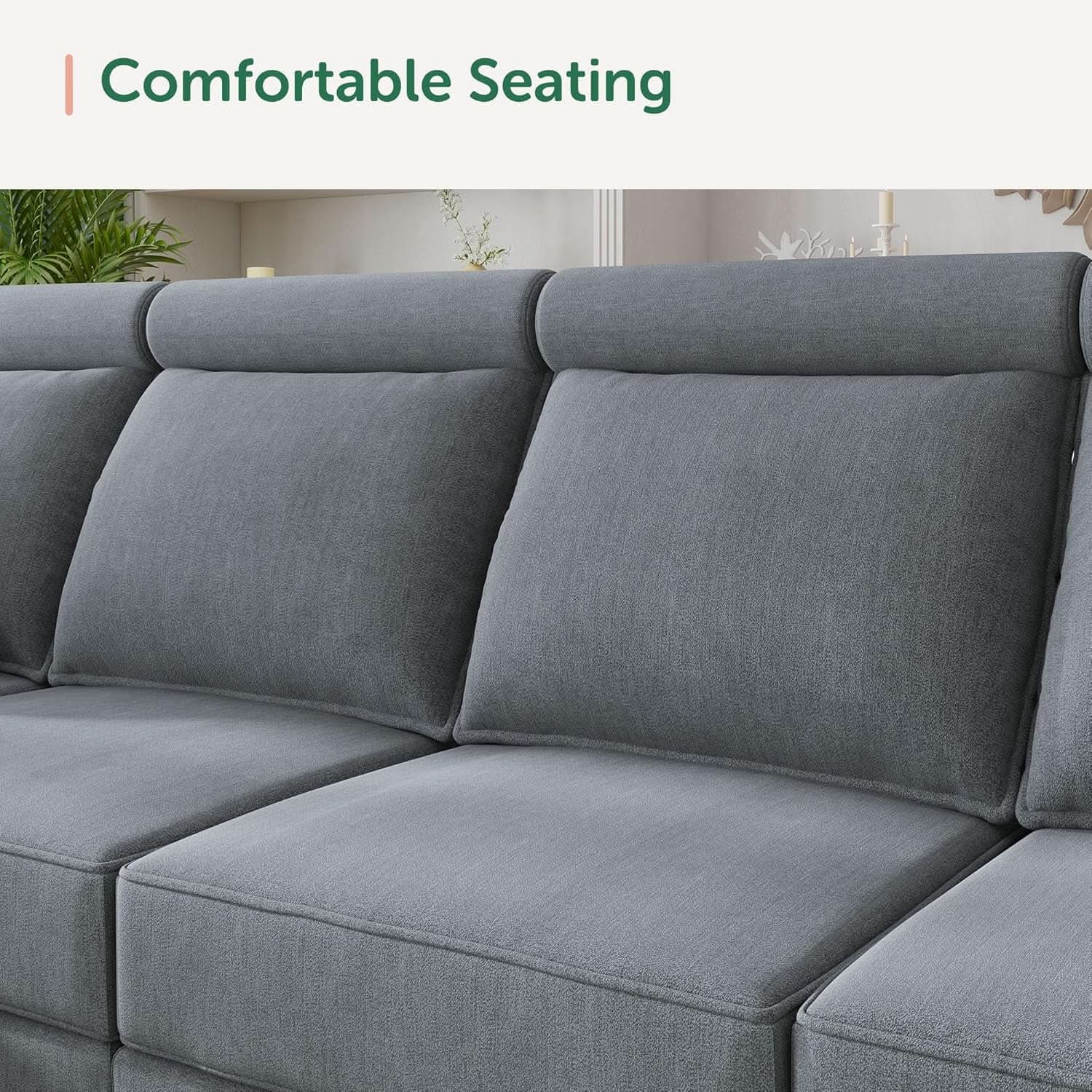 Convertible Sectional Sofa Bluish Grey Modular Storage