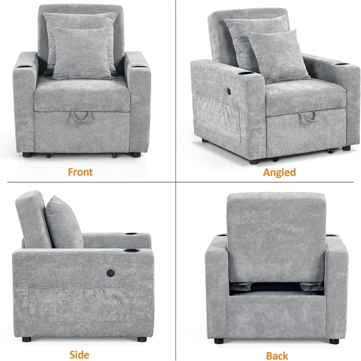 Convertible Sleeper Chair Bed With Linen Upholstery