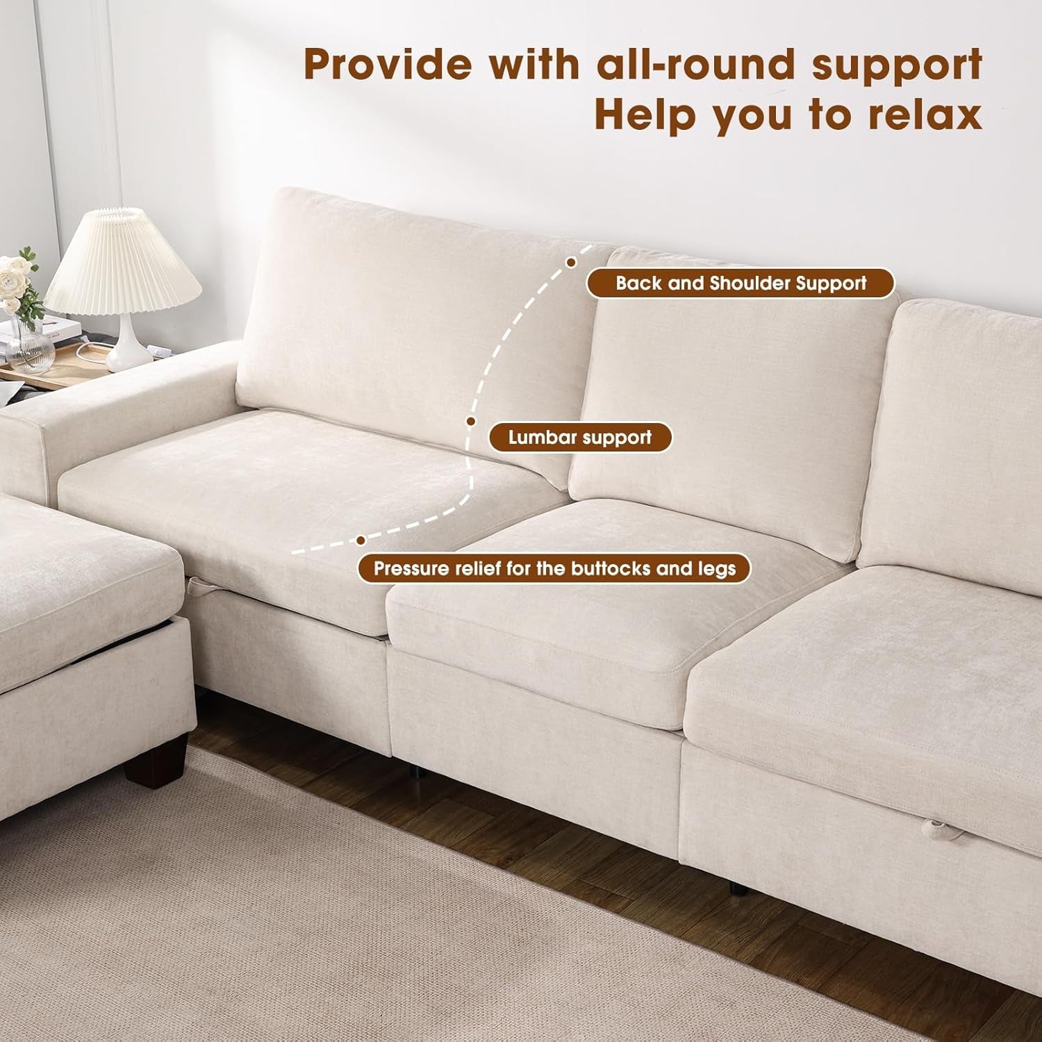 Convertible Storage Sectional Sofa with Spacious Hidden Storage