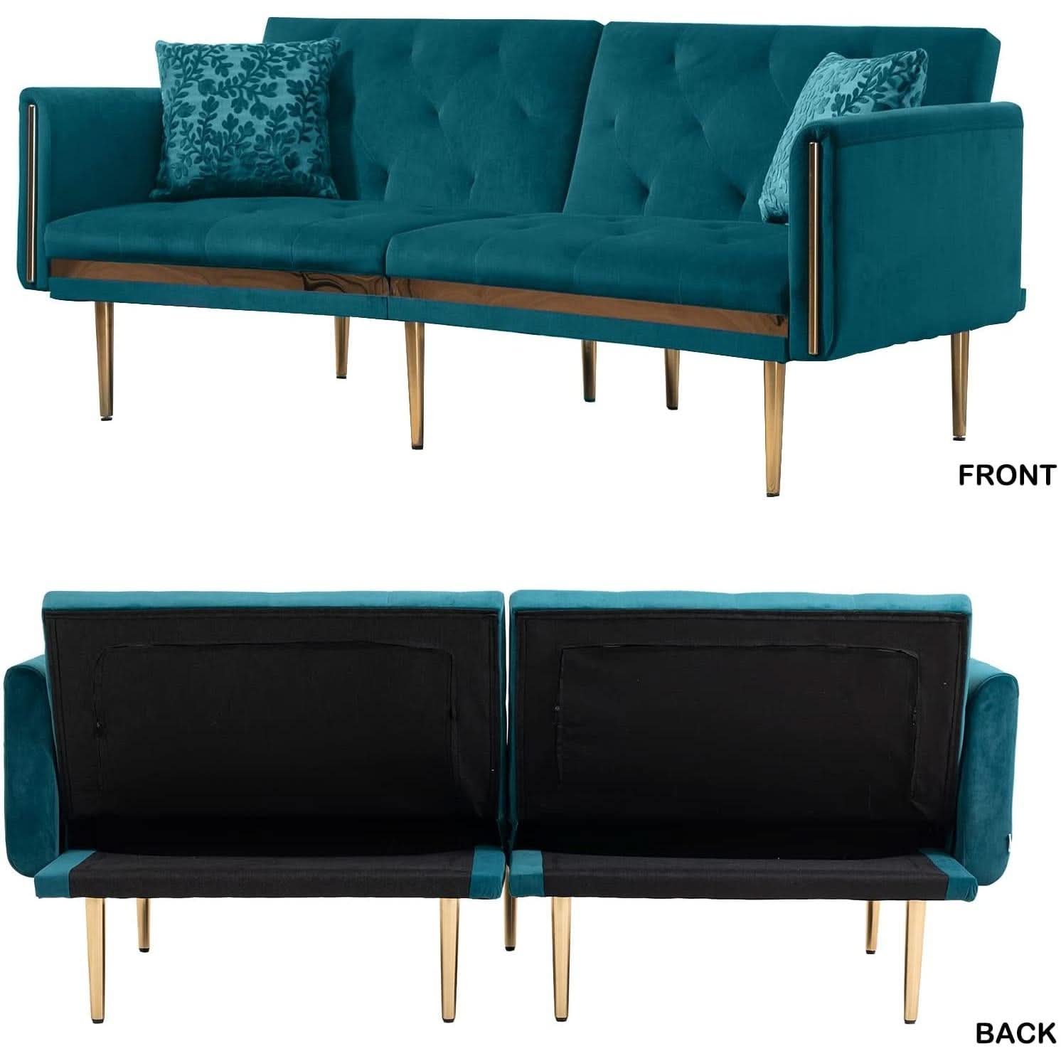 Convertible Velvet Sofa Bed With Golden Legs For Small Spaces