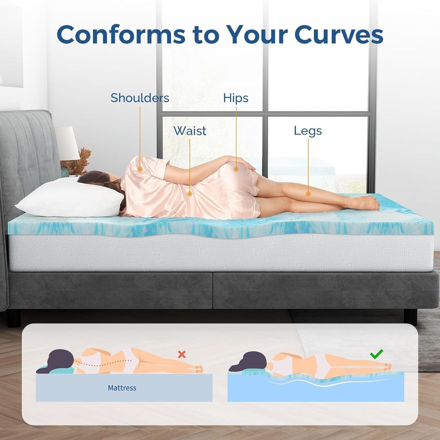 Cooling Gel Memory Foam Mattress Topper for Comfort