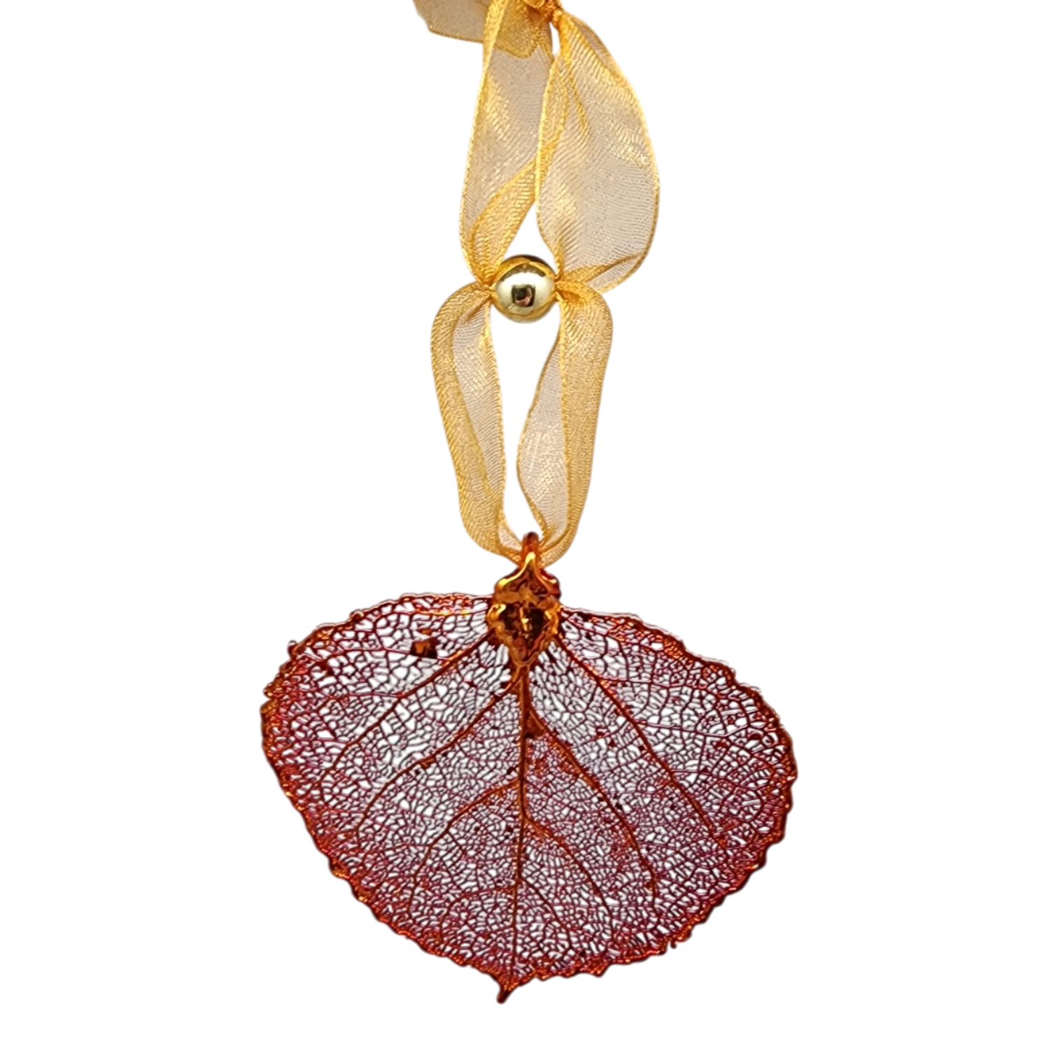 Copper Aspen Leaf with Sheer Ribbon Ornament