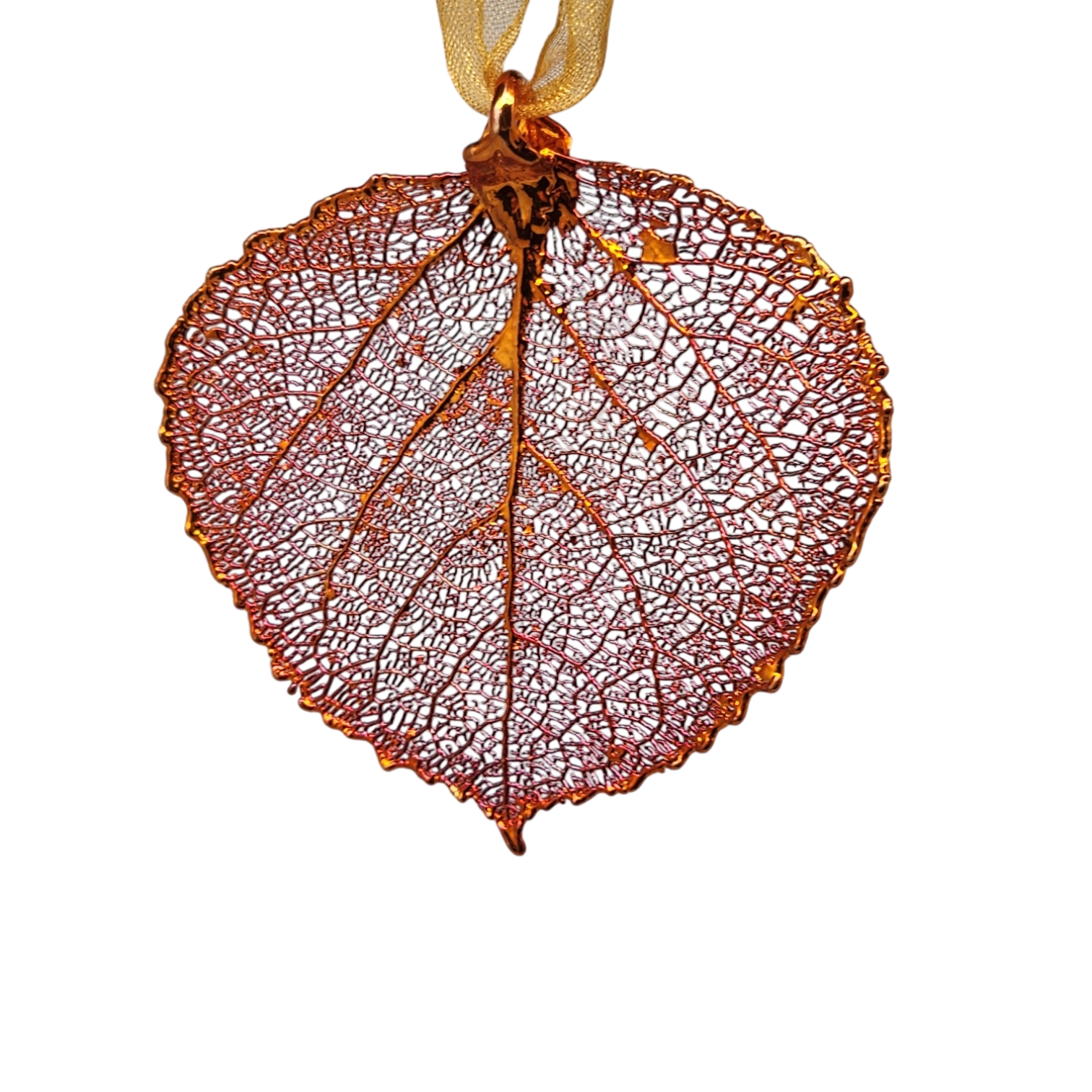 Copper Aspen Leaf with Sheer Ribbon Ornament