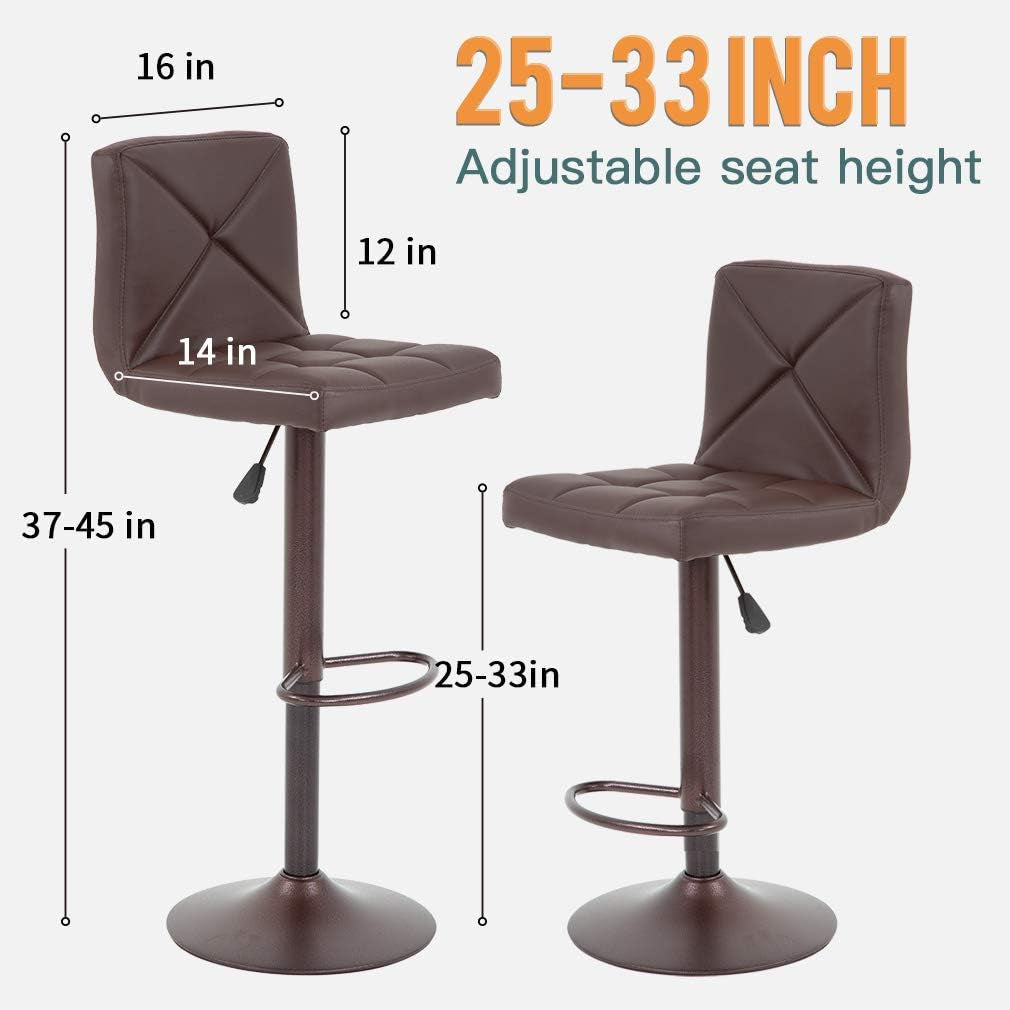 Counter Height Bar Stools Set Of 2 PU Leather Adjustable Swivel