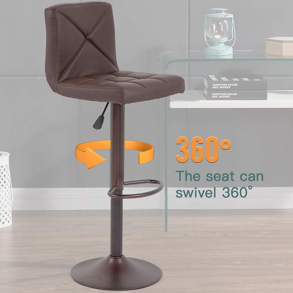 Counter Height Bar Stools Set Of 2 PU Leather Adjustable Swivel