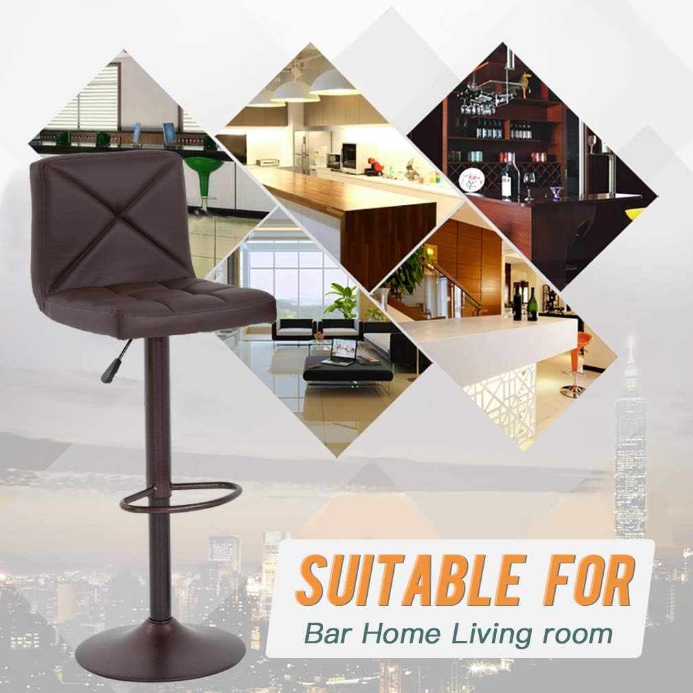 Counter Height Bar Stools Set Of 2 PU Leather Adjustable Swivel