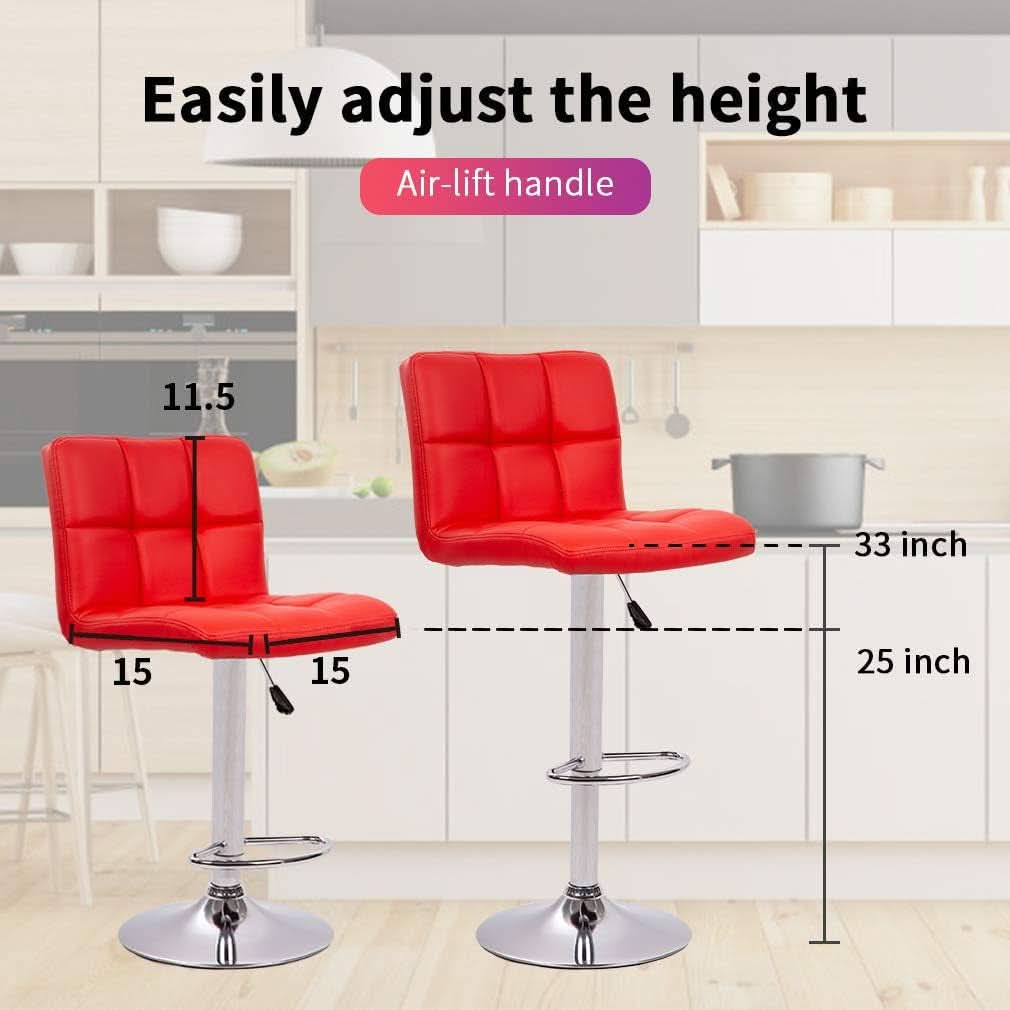 Counter Height Bar Stools Set of 2 Adjustable Swivel With Back PU Leather