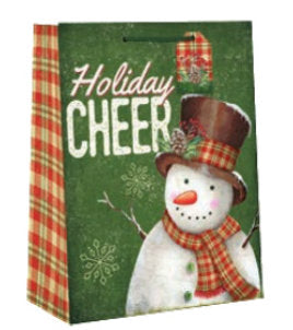 Country Christmas Gift Bag - Large - Holiday Cheer Snowman