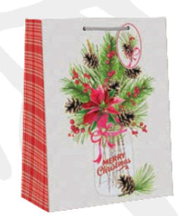 Country Christmas Gift Bag - Large - Poinsettia Jar
