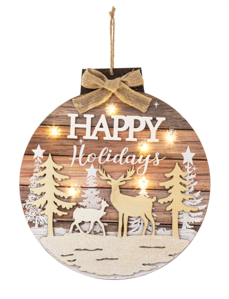 Cozy Cabin Light Up Hanging Signs - Happy Holidays