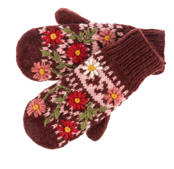 Cozy Embroidered Wool Mitten -