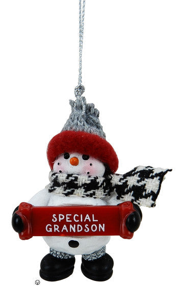 Cozy Snowman Ornament - Special Grandson