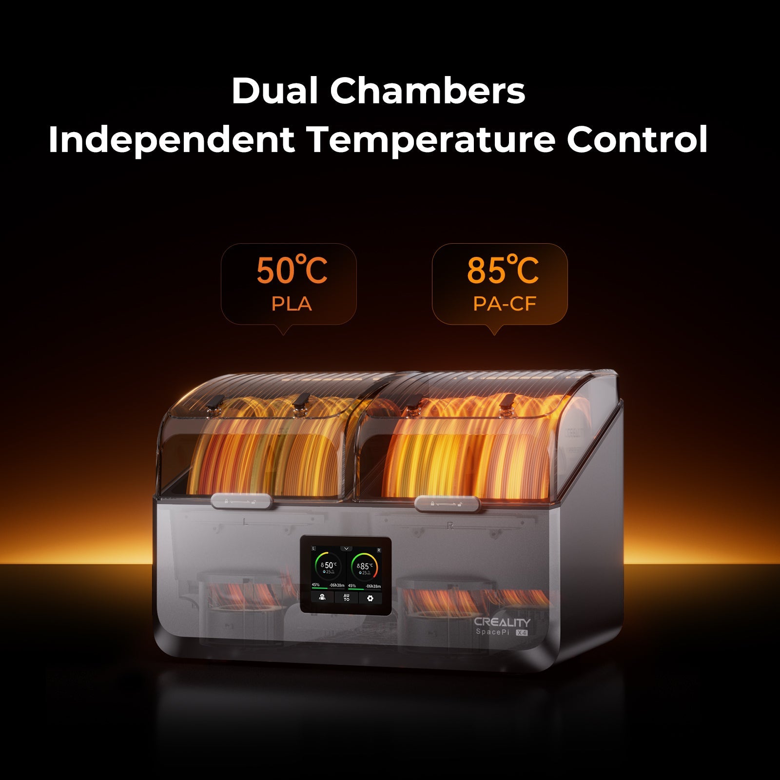 Creality SpacePi X4 4-Spool 85°C Dual Chamber Filament Dryer and Printer