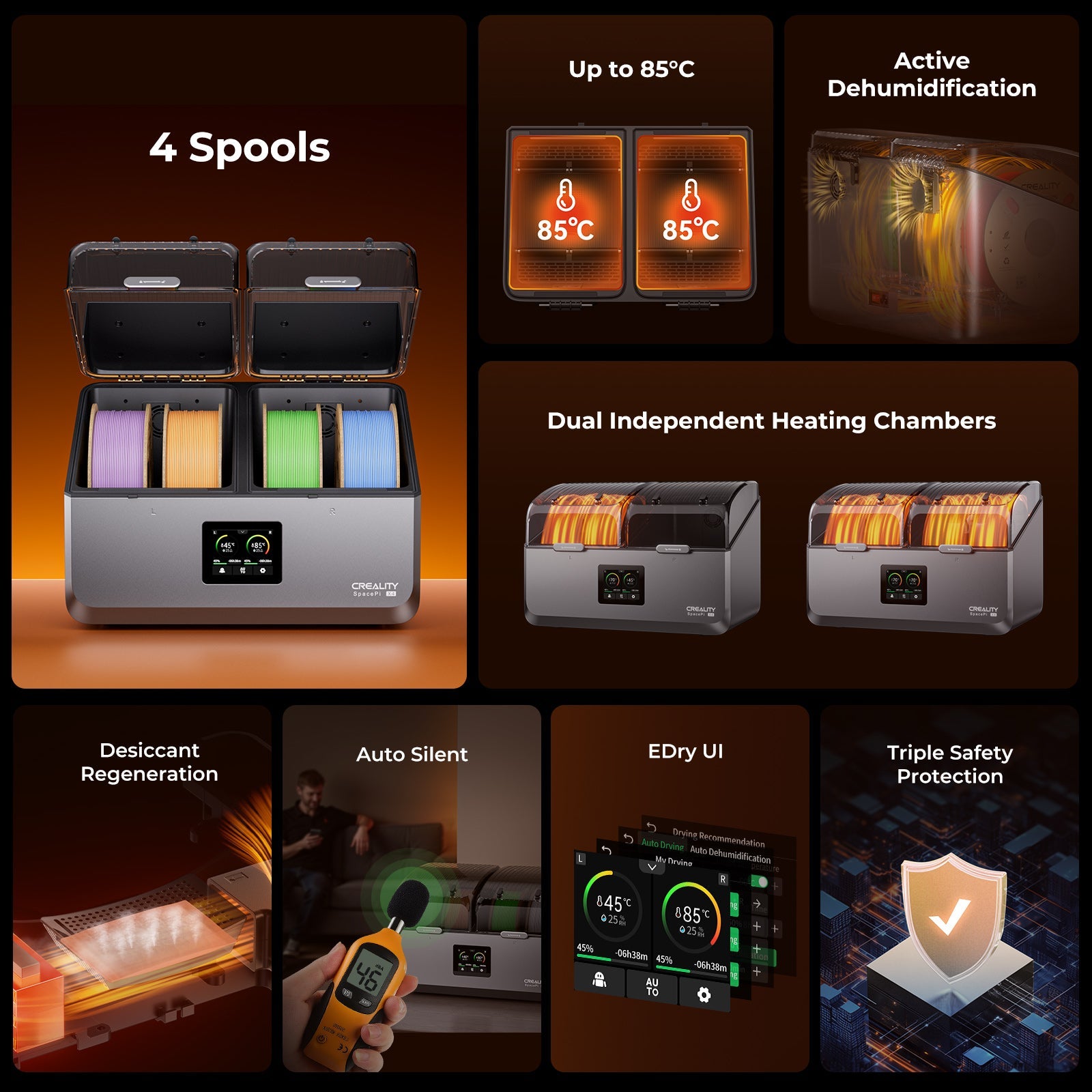 Creality SpacePi X4 4-Spool 85°C Dual Chamber Filament Dryer and Printer