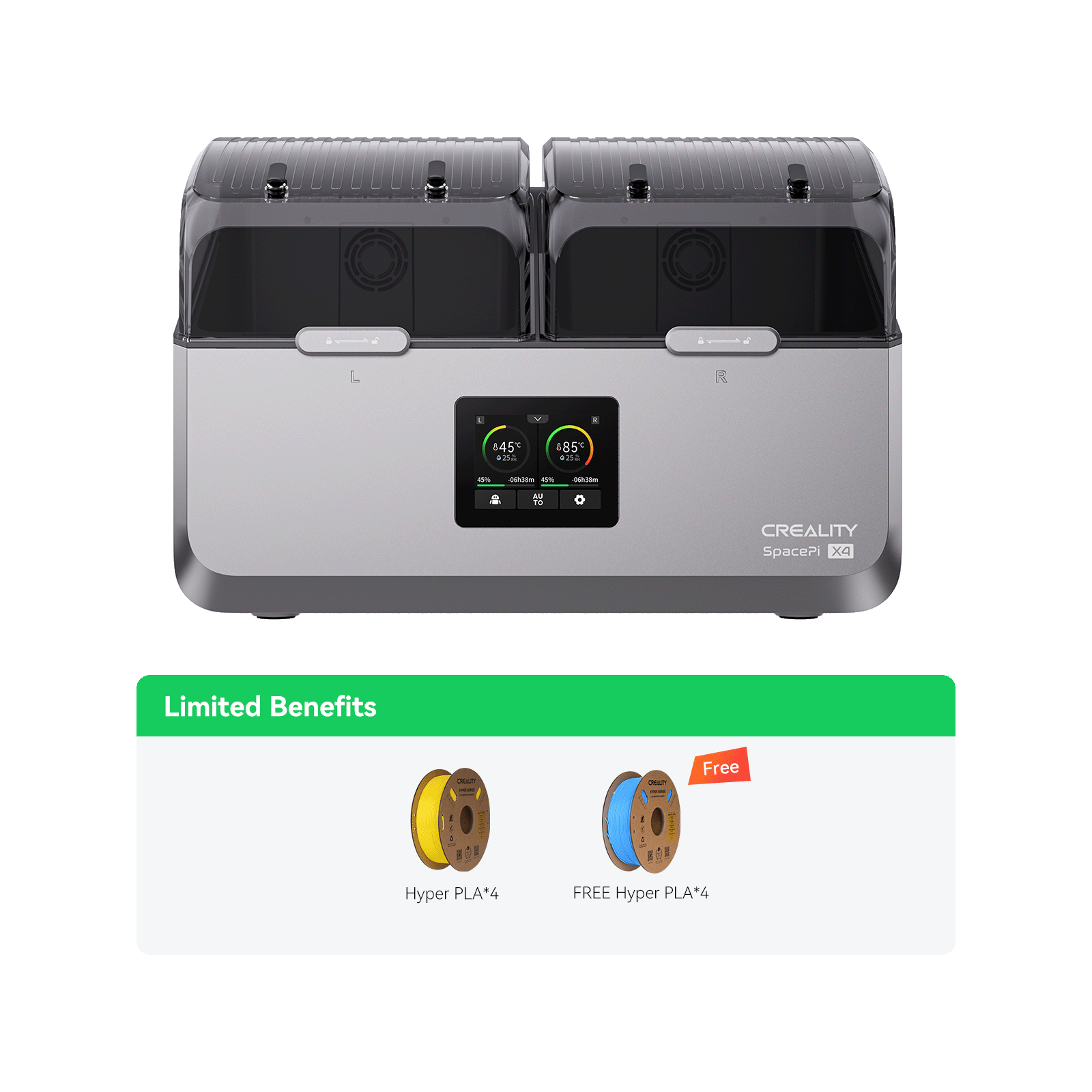 Creality SpacePi X4 4-Spool 85°C Dual Chamber Filament Dryer and Printer