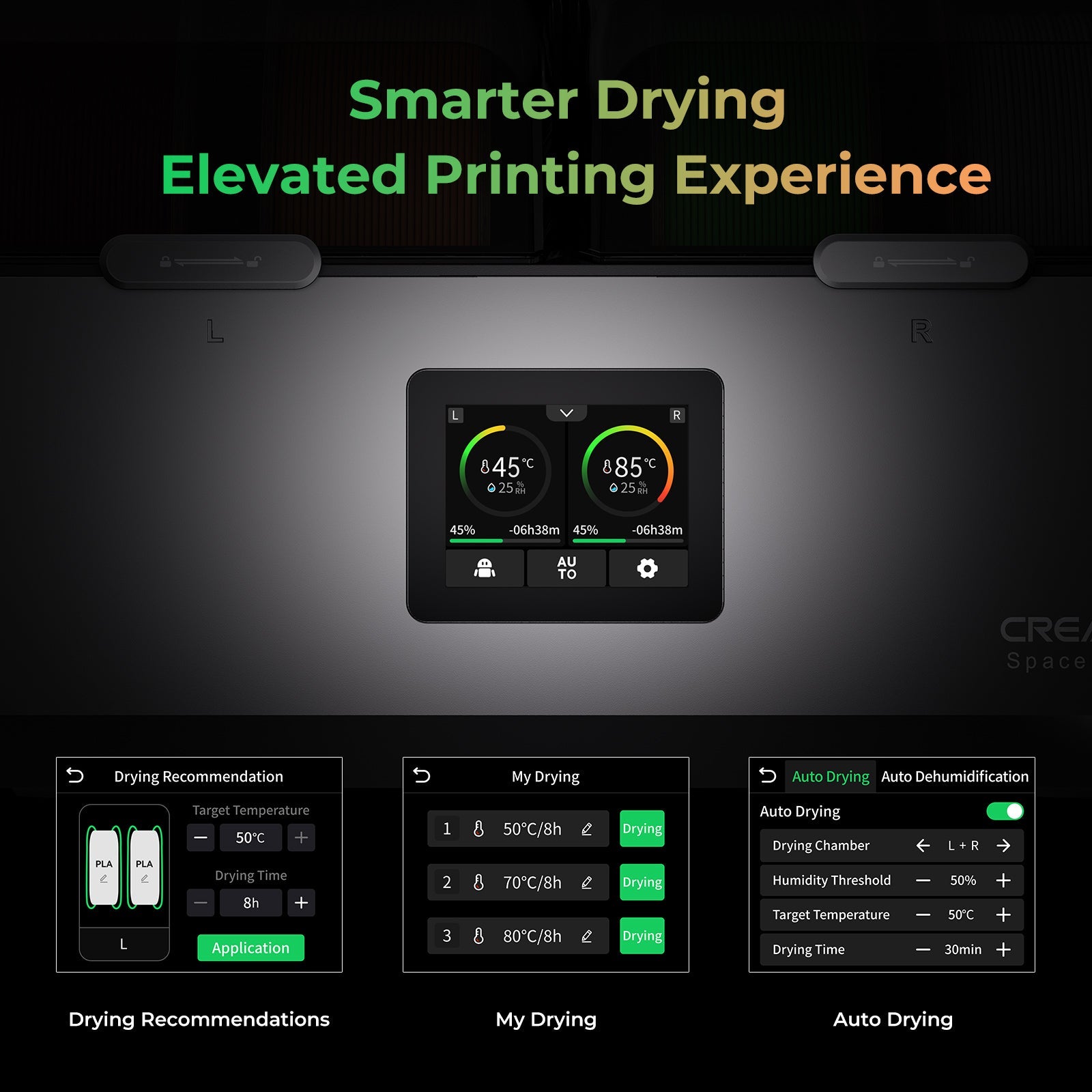 Creality SpacePi X4 4-Spool 85°C Dual Chamber Filament Dryer and Printer
