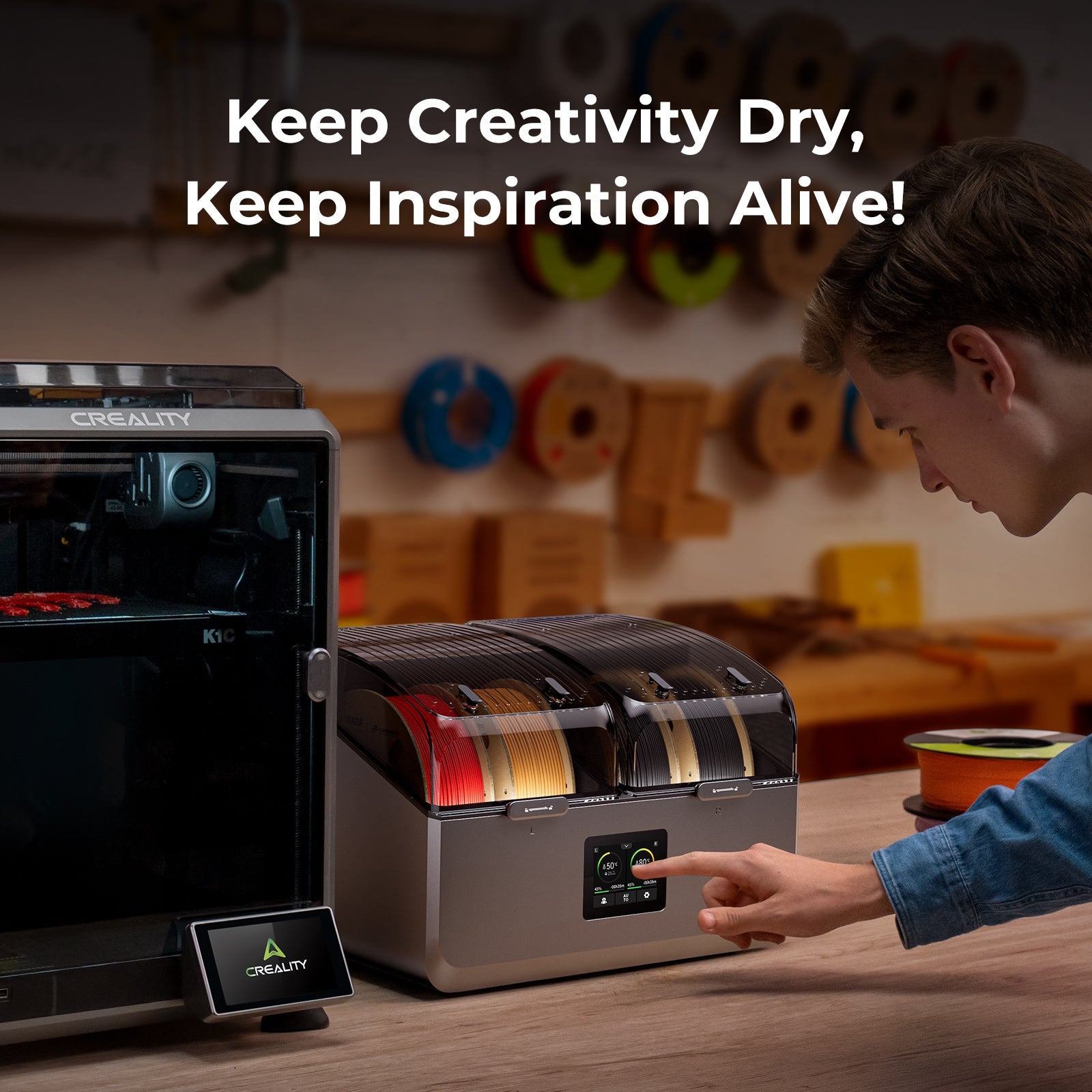 Creality SpacePi X4 4-Spool 85°C Dual Chamber Filament Dryer and Printer