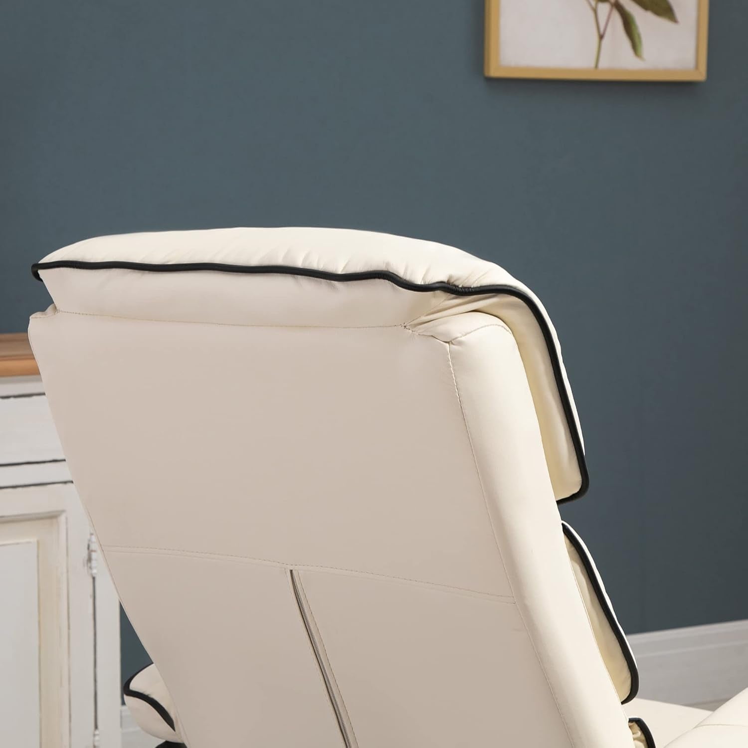 Cream Recliner Chair With Ottoman Adjustable Backrest