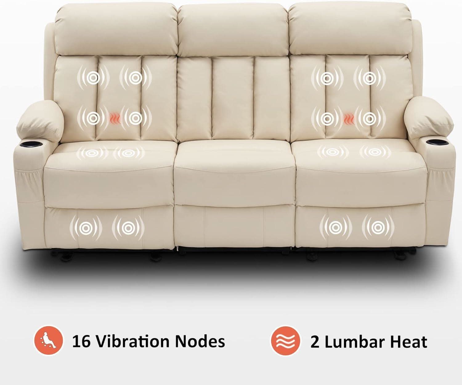 Cream White 3 Seat Power Reclining Sofa With USB Ports