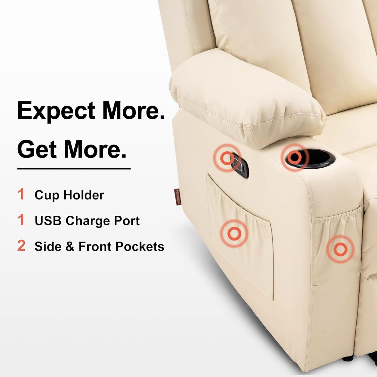 Cream White 3 Seat Power Reclining Sofa With USB Ports