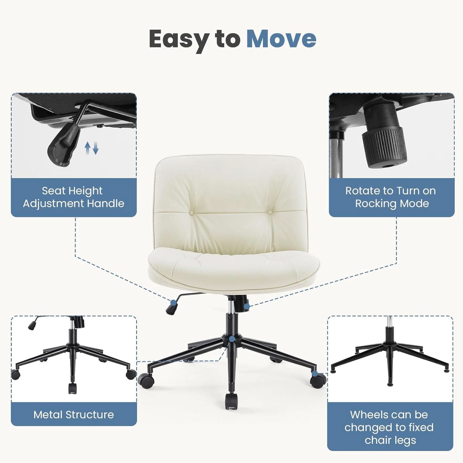 Criss Cross Swivel Office Chair With Wheels PU Leather