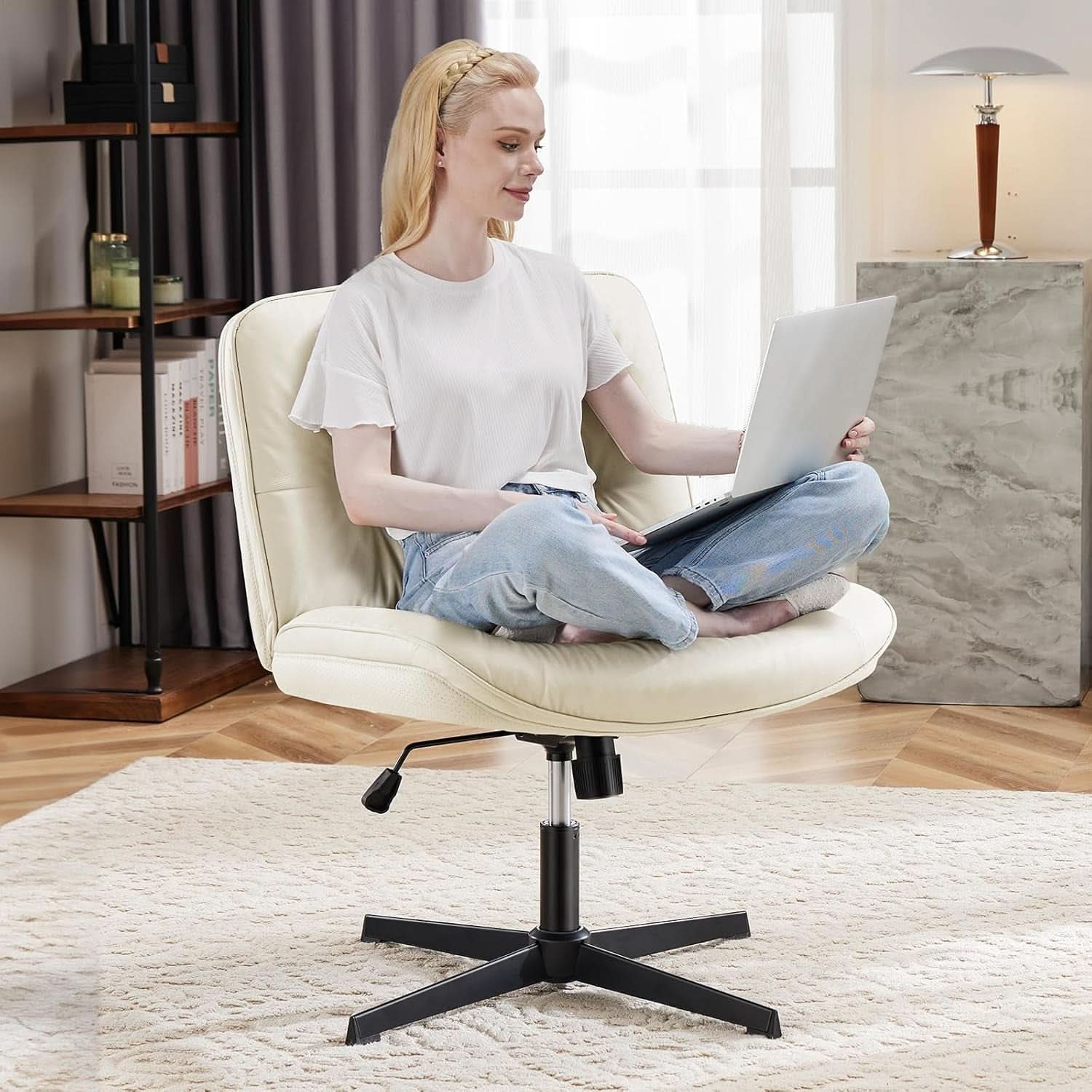 Criss Cross Swivel Office Chair With Wheels PU Leather