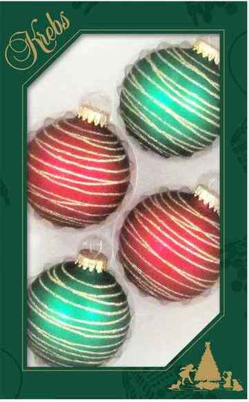 Crisscross Stripe Red and Green Velvet Balls - 4 Pack