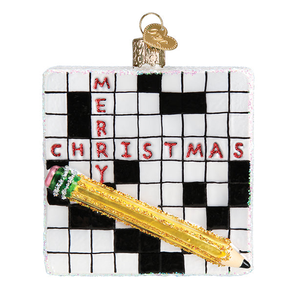 Crossword Puzzle Glass Ornament