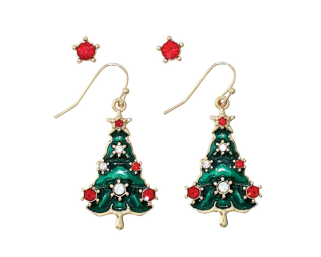 Crystal Trees with Red Accents Earrings