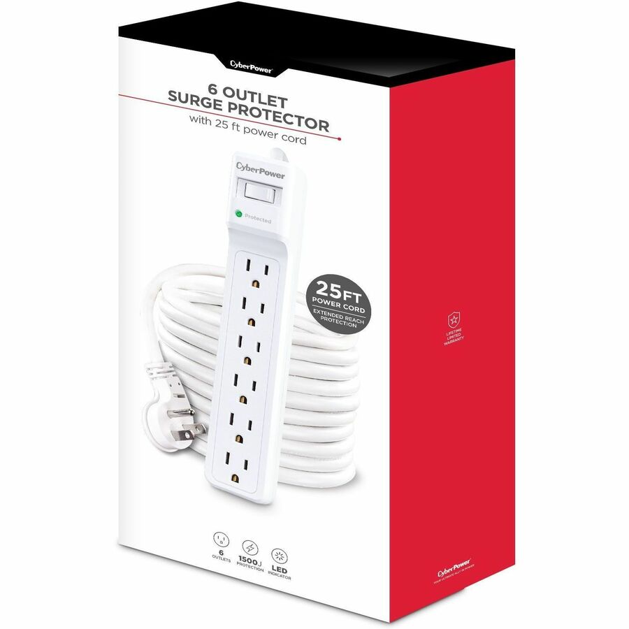 CyberPower B625 Essential 6 - Outlet Surge Protector with 1500 J Surge Suppression -