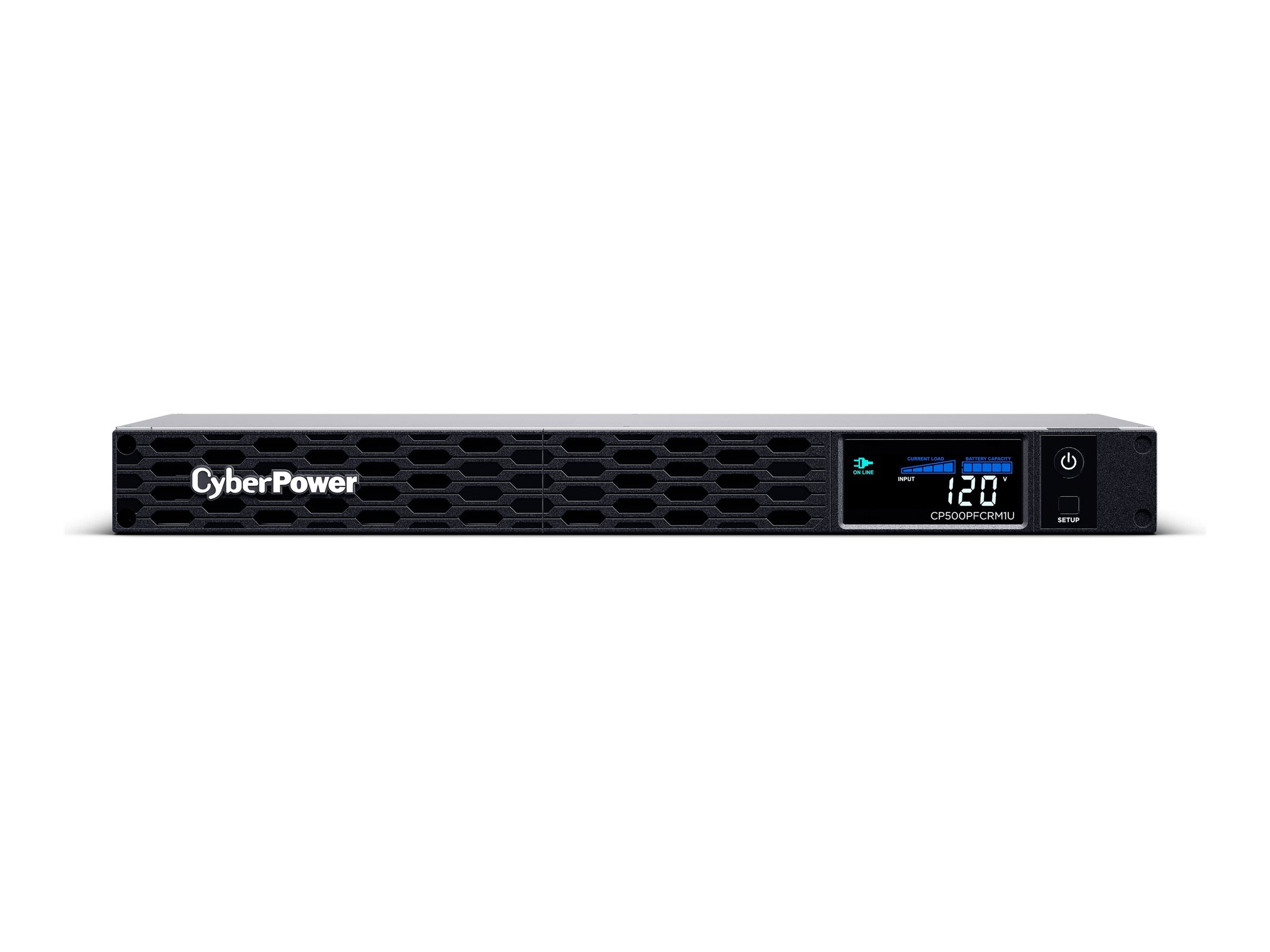 CyberPower PFC Sinewave Series CP500PFCRM1U - UPS (rack-mountable) - AC 120 V - 300 Watt - 500 VA - 7 Ah - USB, serial - output