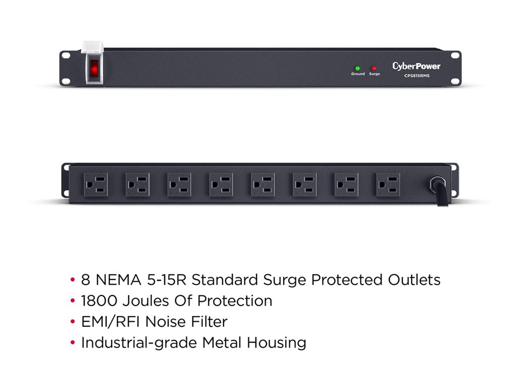 CyberPower Rackbar CPS815RMS - Surge protector (rack-mountable) - AC 125 V - output connectors: 8 - 1U - 6 ft cord - black