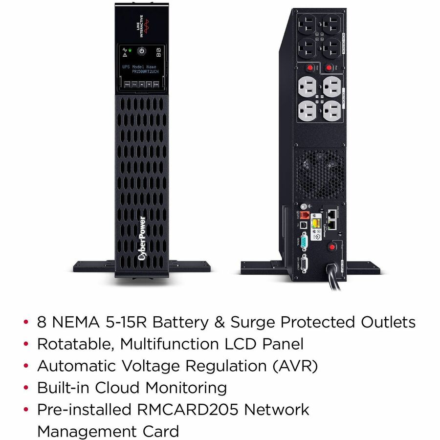 CyberPower Smart App Sinewave PR1500RT2UCN 1500VA Rack/Tower UPS - 2U Rack/Tower - AVR - 3