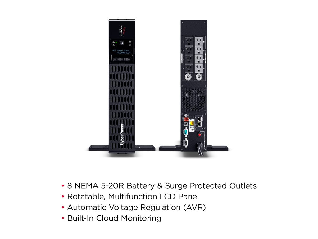 CyberPower Smart App Sinewave PR2200RT2UCN - UPS (rack-mountable / external) - AC 100-120 V - 2200 Watt - 2200 VA - 9 Ah - serial,