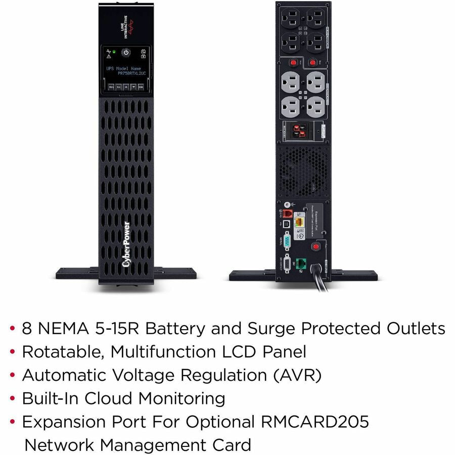 CyberPower Smart App Sinewave PR750RTXL2UC 750VA Rack/Tower UPS - 2U Rack/Tower - AVR - 3