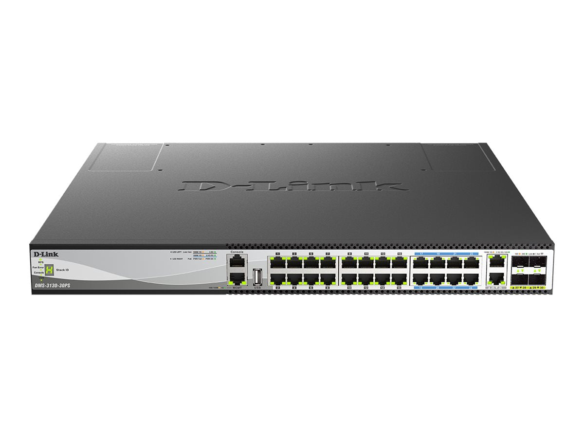 D-Link DMS 3130-30PS - Switch - multi-gigabit - L3 - managed - 16 x 100/1000/2.5G (PoE+) + 8 x 100/1000/2.5G/5G (PoE++) + 2 x DMS-3130-30PS