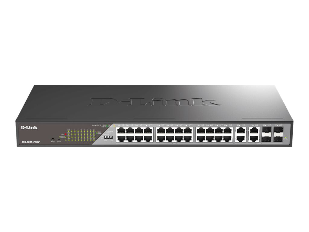 D-Link DSS 200G-28MP - Switch - managed - 24 x 10/100/1000 (PoE) + 4 x combo 1000Base-T - rack-mountable - PoE (370 W) DSS-200G-28MP