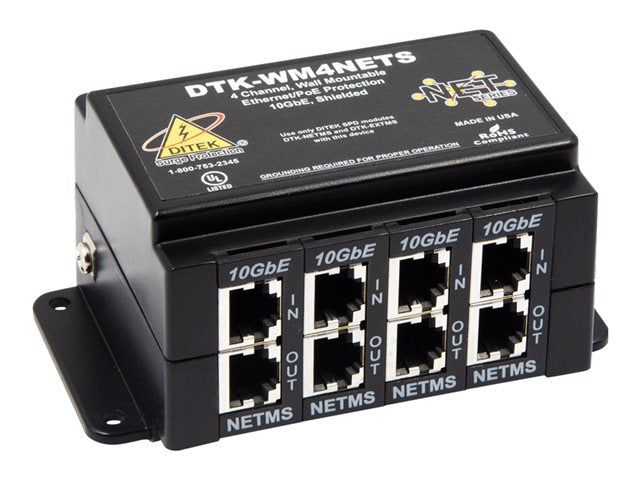 DITEK DTK-WM4NETS 4-Channel Wall Mount PoE+ Surge Protector