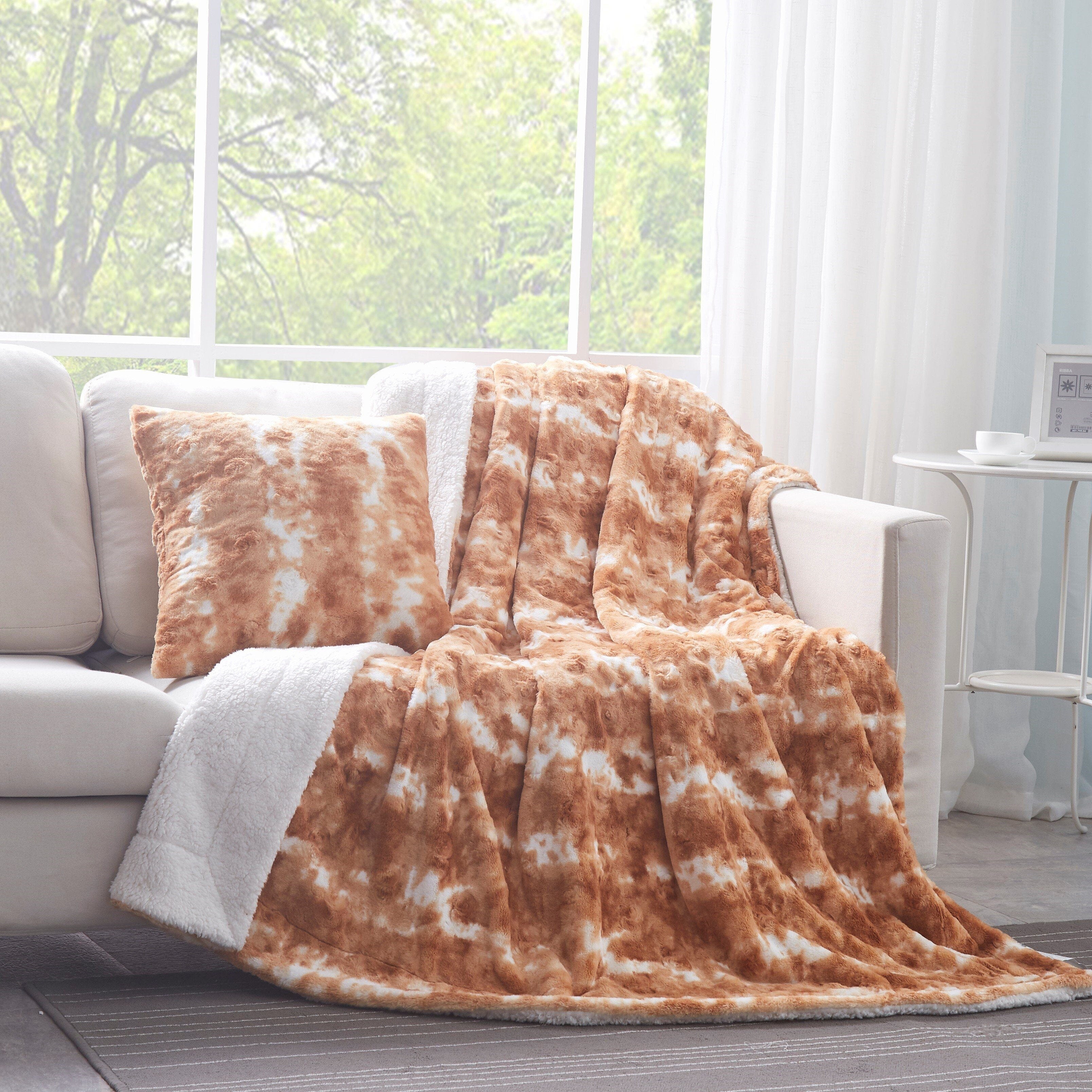 DaDa Bedding Amber Orange Brown & White Cozy Faux Fur Euro Throw Pillow Cover (M3396)