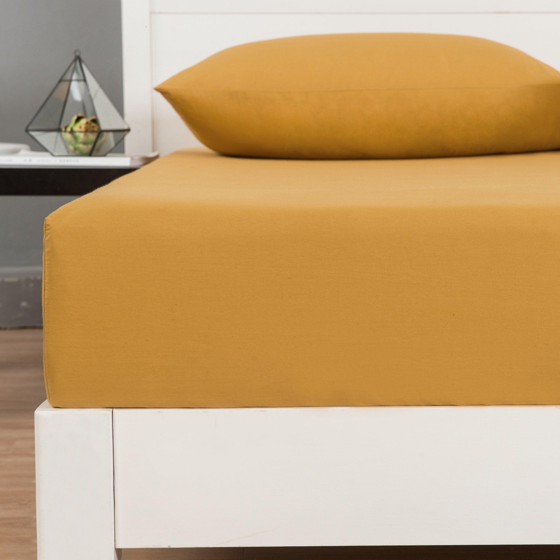 DaDa Bedding Honey Yellow Poplin Cotton Fitted Sheet w/ Pillow Cases (JHW-550-Fitted)