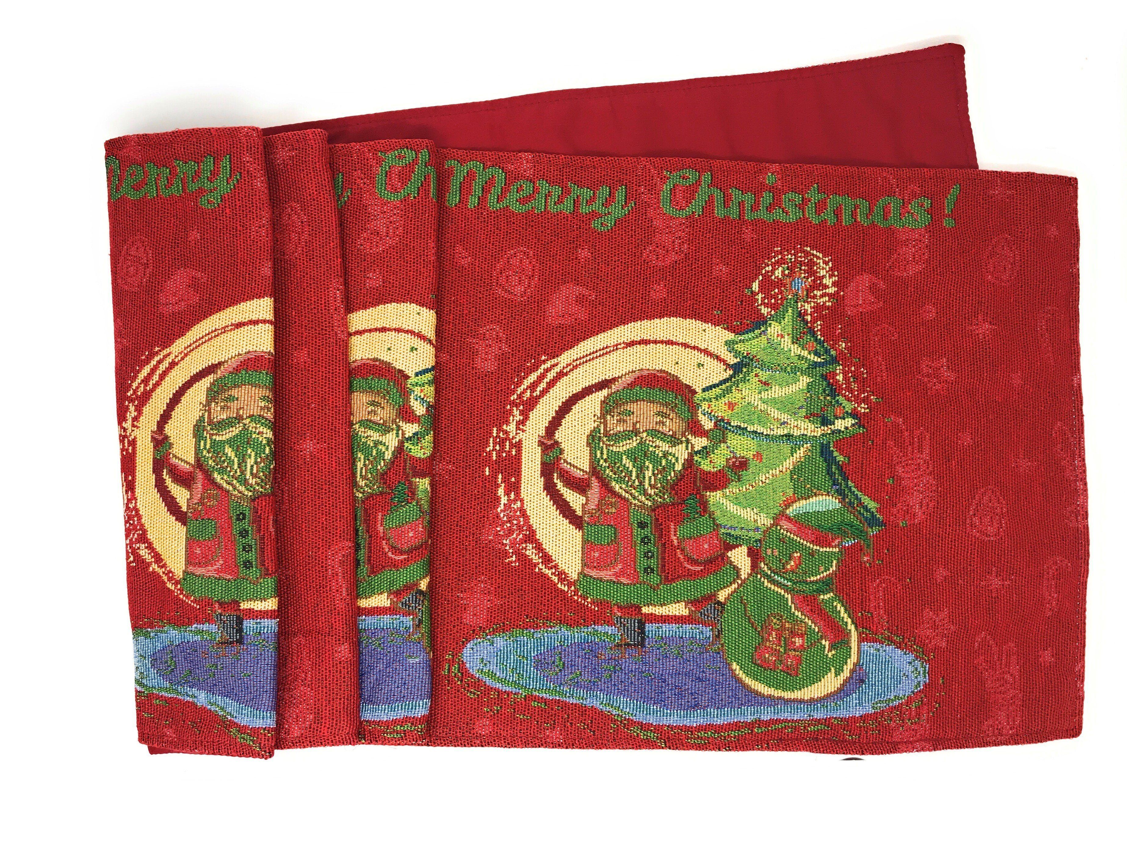 DaDa Bedding Red Santa Claus Christmas Tree Woven Tapestry Dining Table Runner (17615)