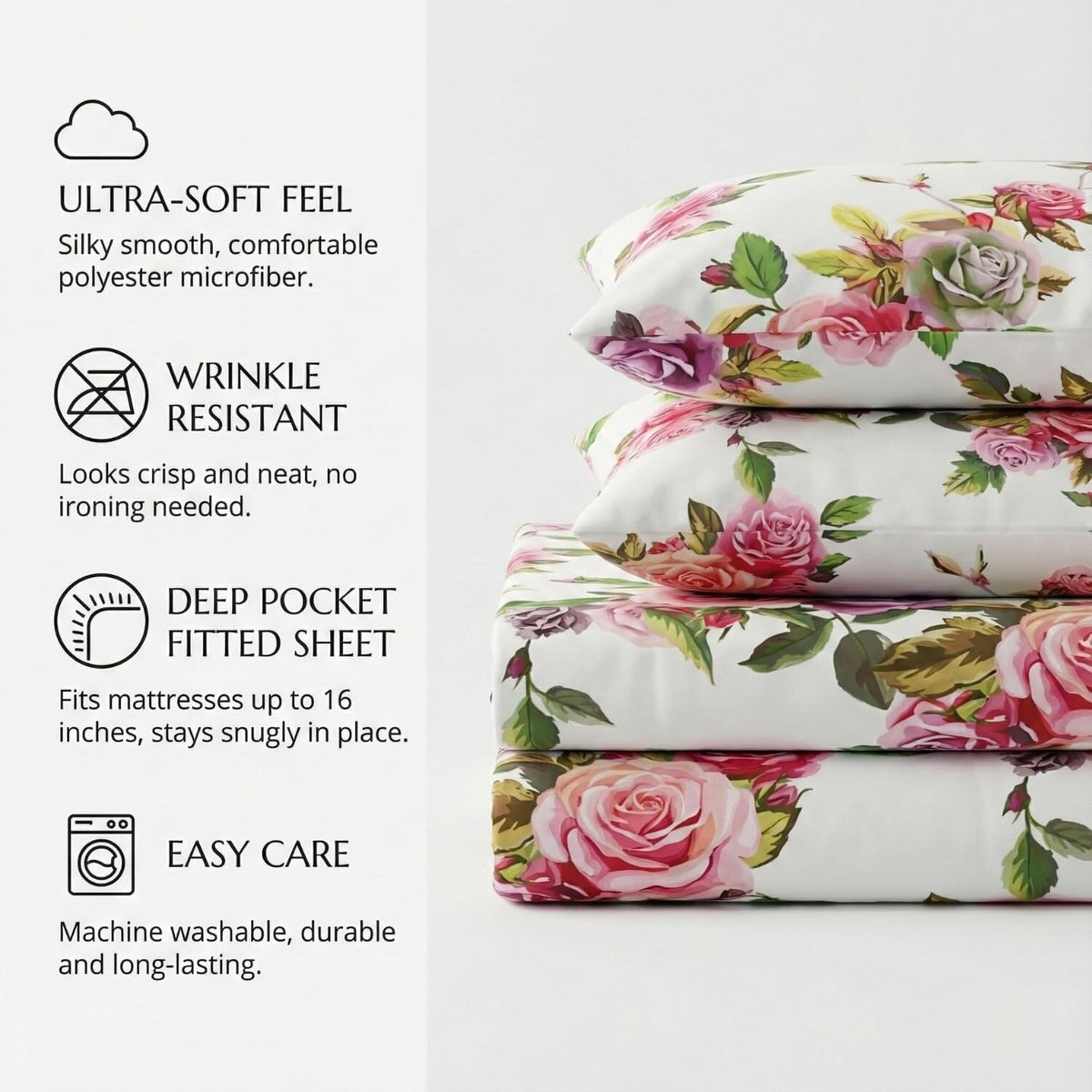DaDa Bedding Romantic Roses Lovely Spring Pink Floral Garden Fitted & Flat Bed Sheet Set w/ Pillow Cases (JHW879)