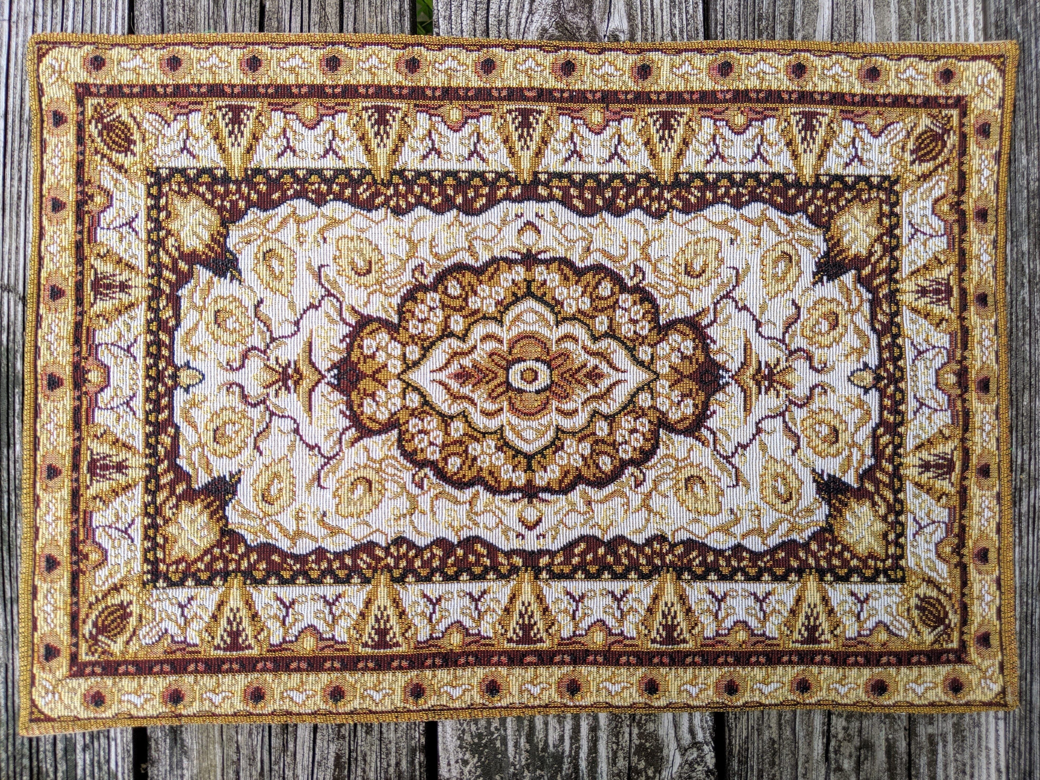 DaDa Bedding Set of 4-6 Pieces Royal Persian Style Rug Golden Brown Floral Tapestry Placemats 13” x 19” (18119)