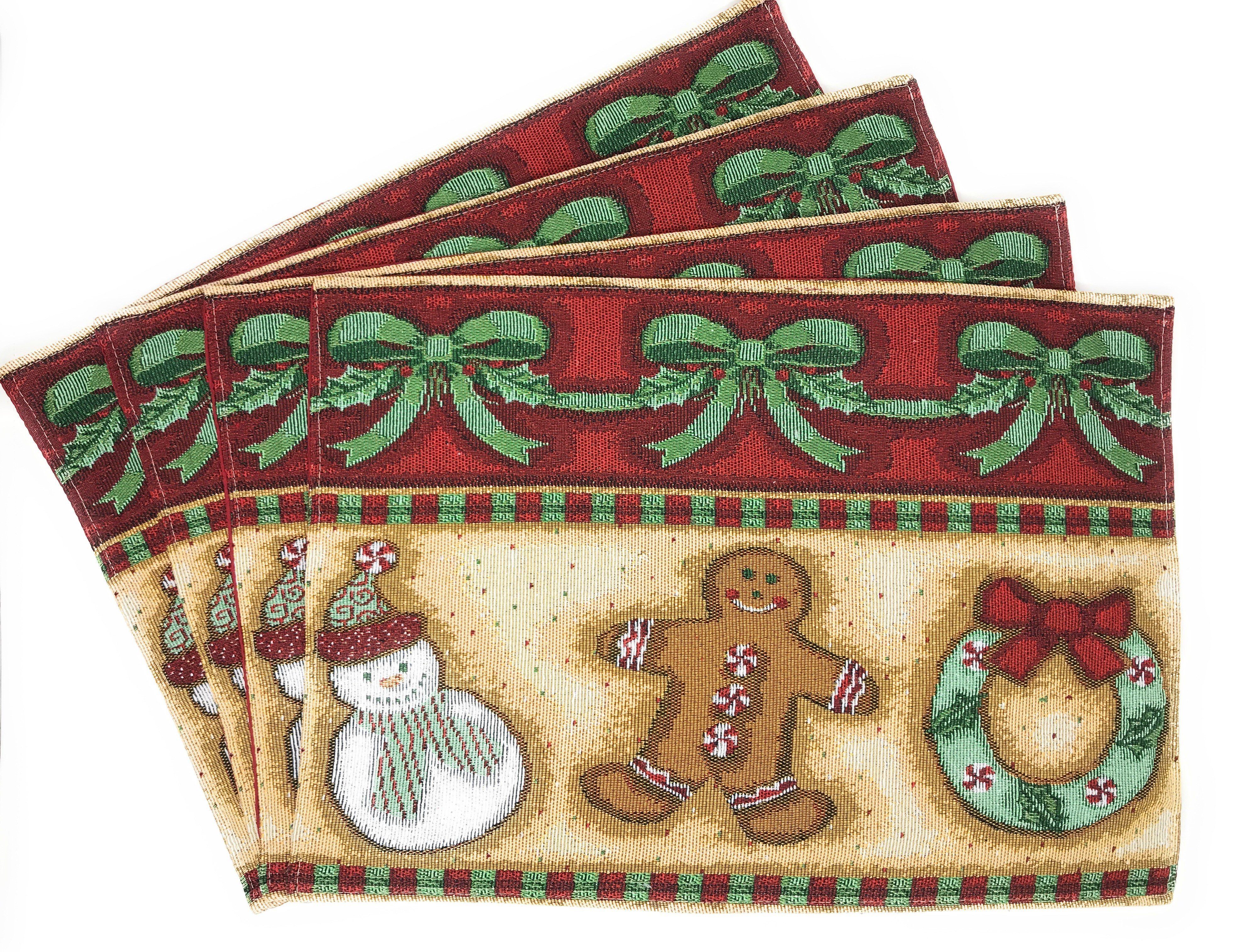 DaDa Bedding Set of 8 Pieces Gingerbread Sweets Holiday Table Tapestry - 4 Placemats, 2 Table Runners, 2 Throw Pillow Covers (12917)