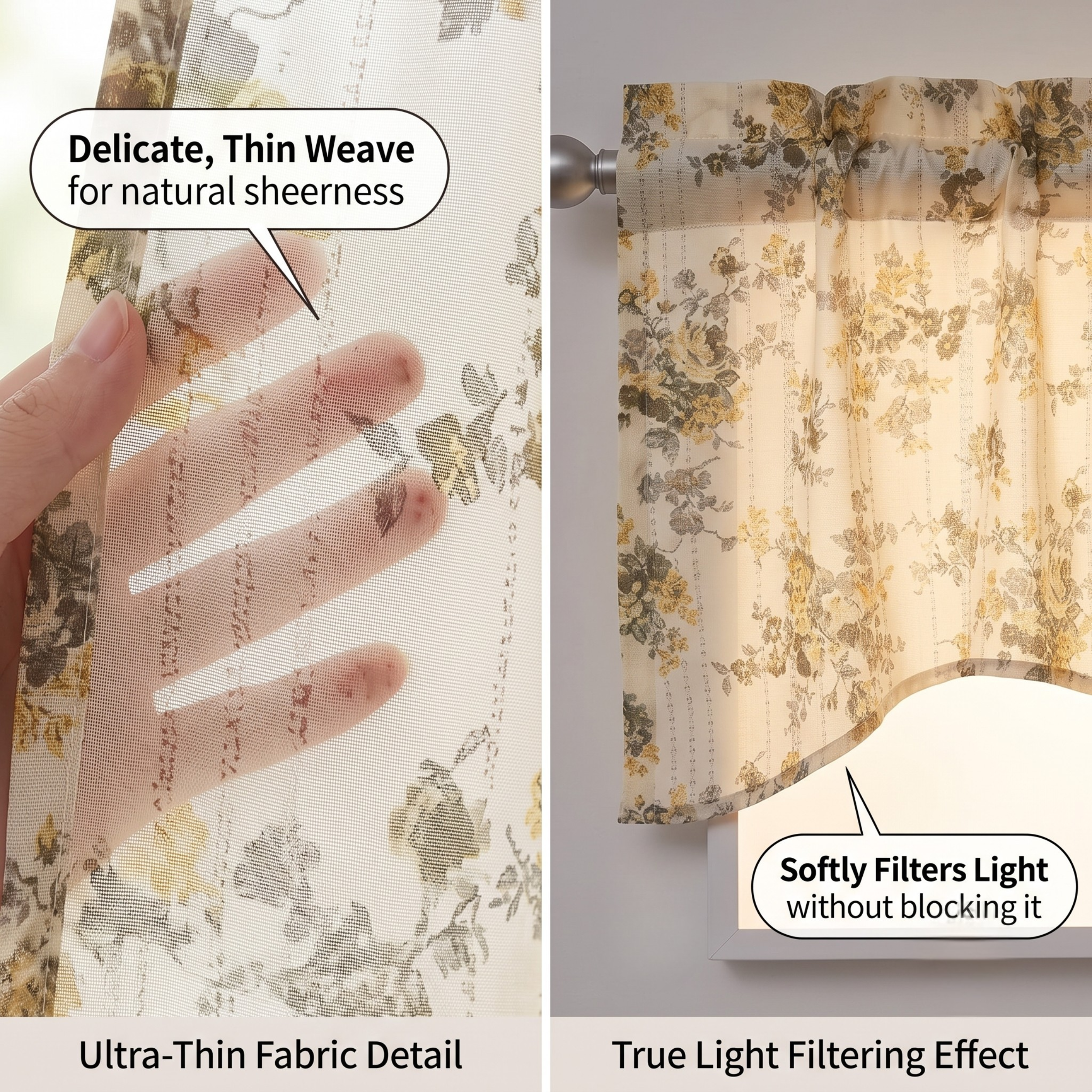 DaDa Bedding Vintage Dainty Yellow Floral Cottage Window Curtain Valance - 18" x 52" (JHW-866)