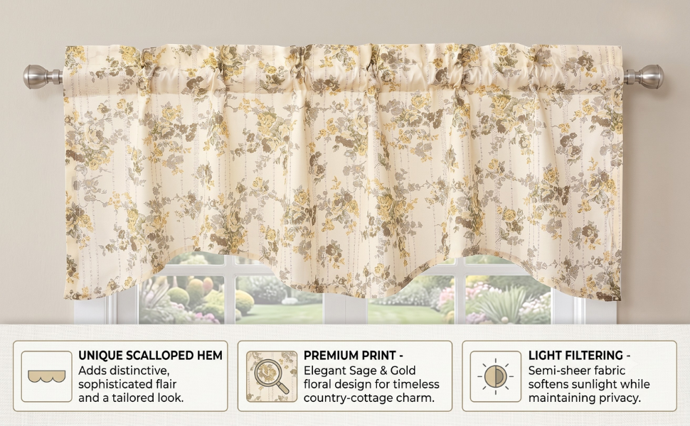 DaDa Bedding Vintage Dainty Yellow Floral Cottage Window Curtain Valance - 18" x 52" (JHW-866)